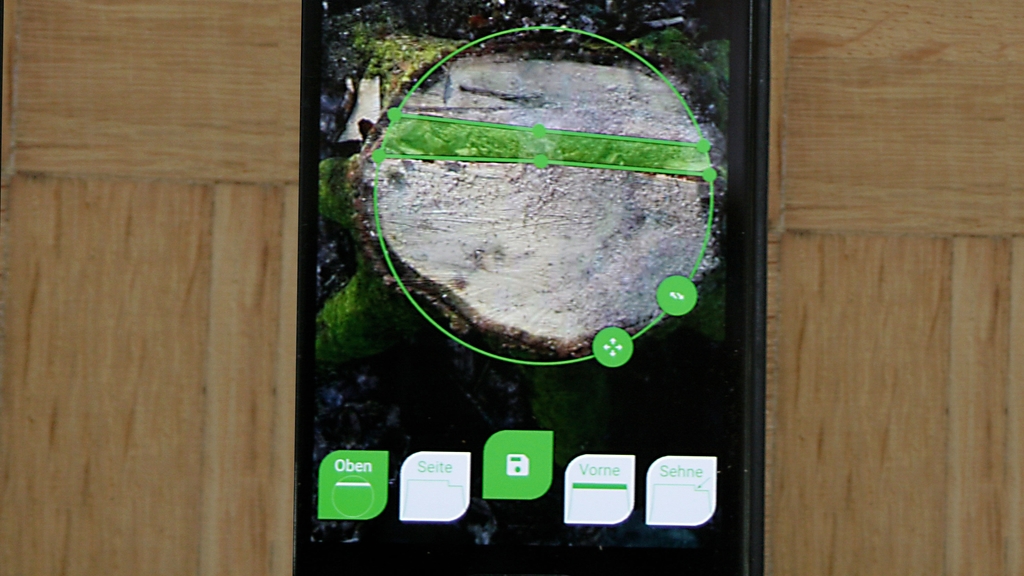 Vergrößerung des Bildes für Bearbeitungsoberfläche der App "Stockfibel to go" auf einem Handy Display. Hier nachträgliche Bearbeitung des Durchmessers..