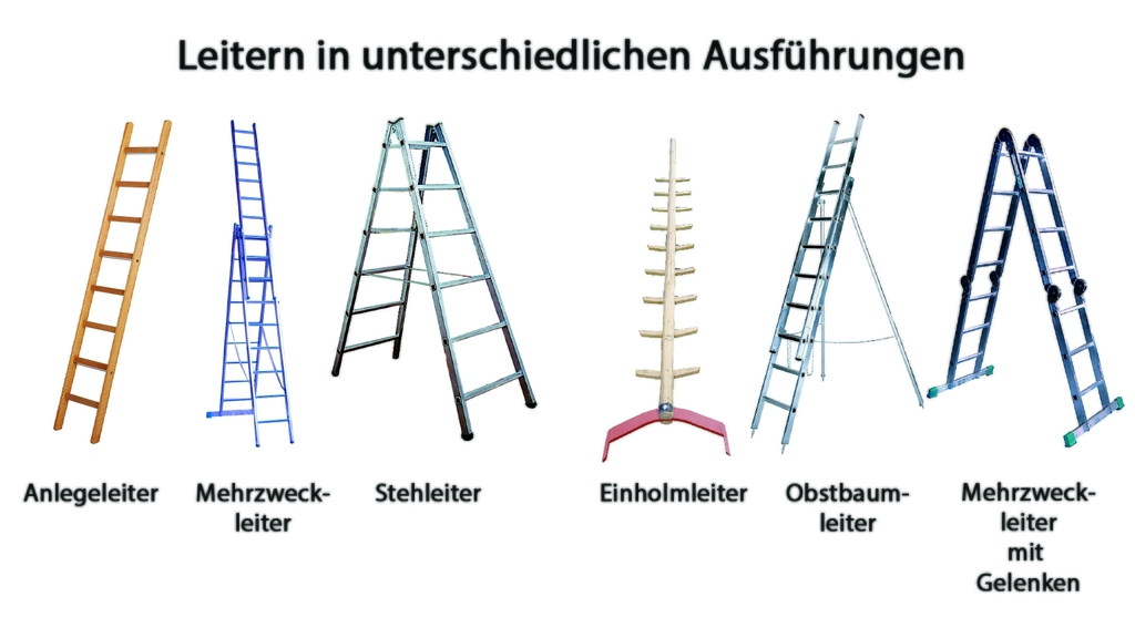 Vergrößerung des Bildes für Darstellung von Leitern in sechs unterschiedlichen Ausführungen.