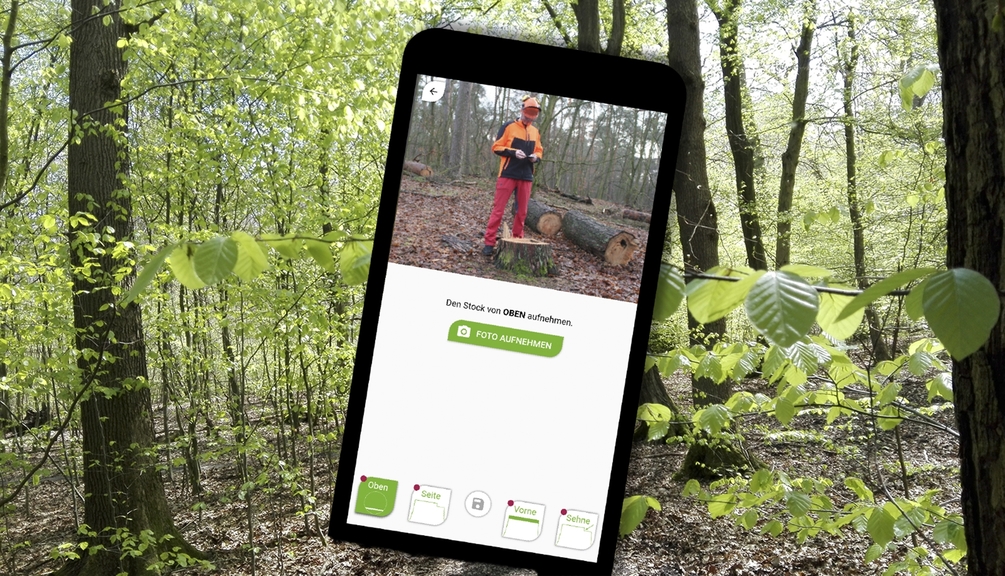Vergrößerung des Bildes für Mann im Wald auf Handy Display zu sehen .