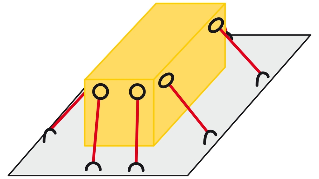 Vergrößerung des Bildes für Die Skizze zeigt ein gelbes dreidimensionales Rechteck, auf einer grauen Fläche platziert. Rote Linien auf jeder Seite verbinden beide Objekte..